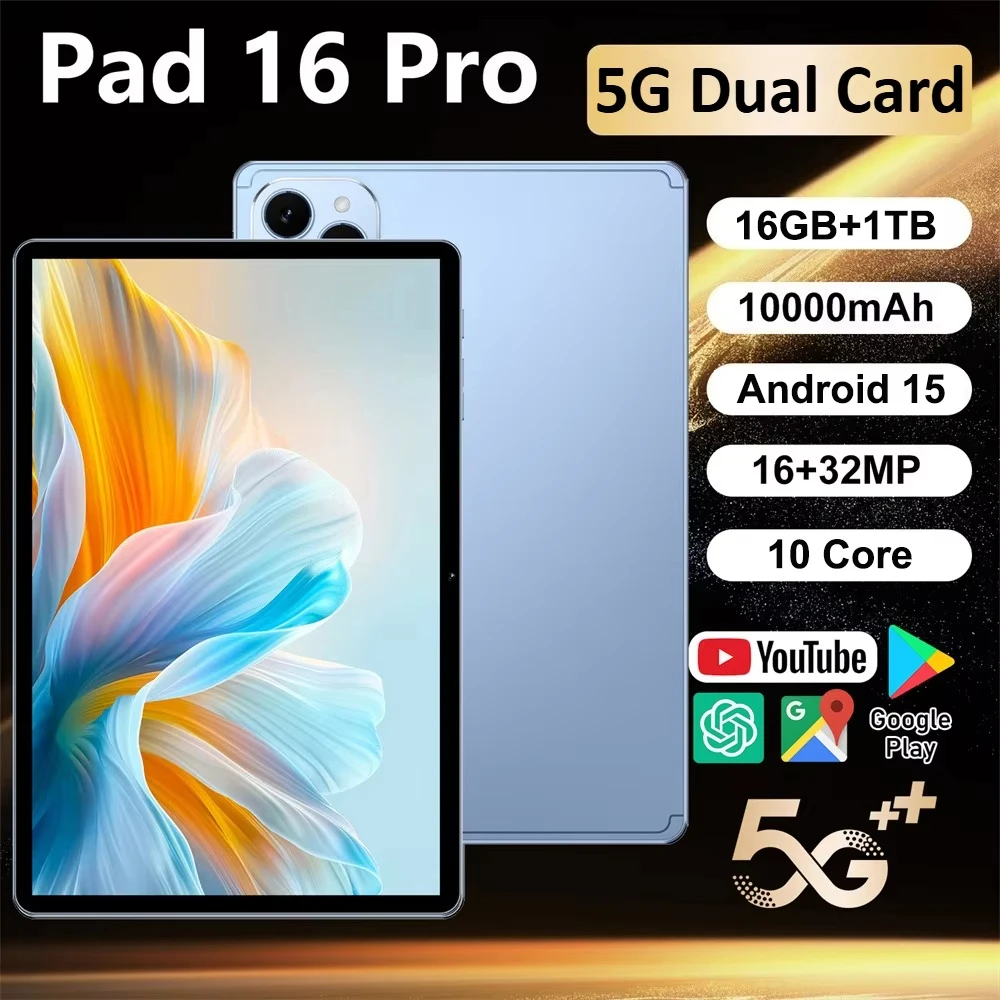 

HOT Original Pad 16 Pro 2026 NEW Tablet Snapdragon 8 Gen3 10.1inch Android 15 16GB+1TB 10000mAh 5G Dual Card WiFi GPS Tab
