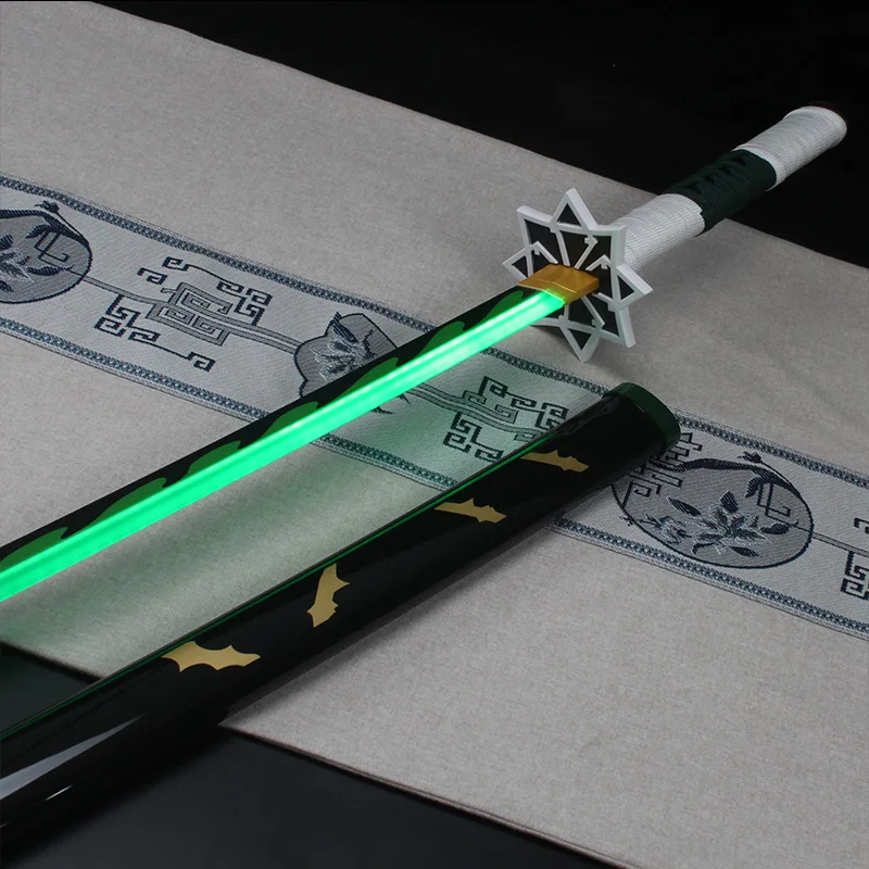 Demon Slayer LED Glowing Katana Sanemi Charakter Rollenspiel-Requisiten mit weißem Gürtel und Halter Bambus-Spielzeugschwert