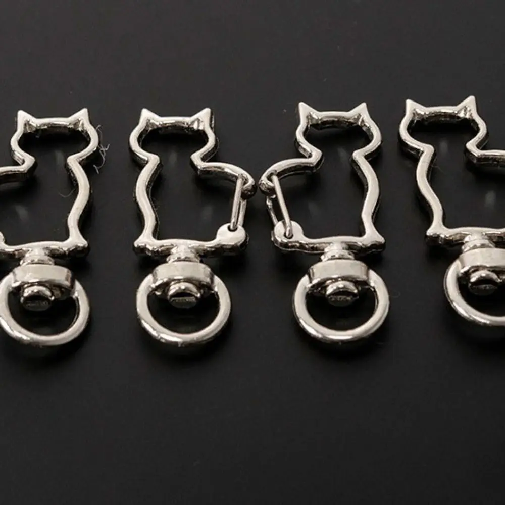 Alloy Cat Lobster Claw Clasp Gold Silver Plated Keyring Making Cat Connecting Ring Jump Rings Pendant DIY Keychain Buckle