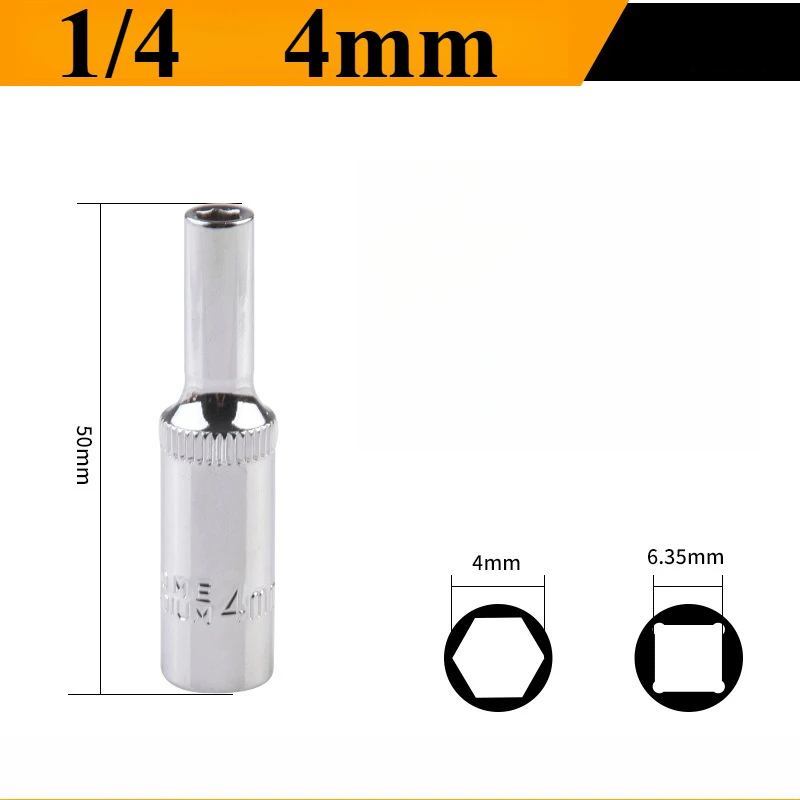Tiefer Steckschlüsselsatz mit 1/4-Zoll-Antrieb, 6-Punkt-Steckschlüsselsatz mit metrischem langem Chrom, von 4 mm bis 14 mm, professionelle Qualität – Detail 5