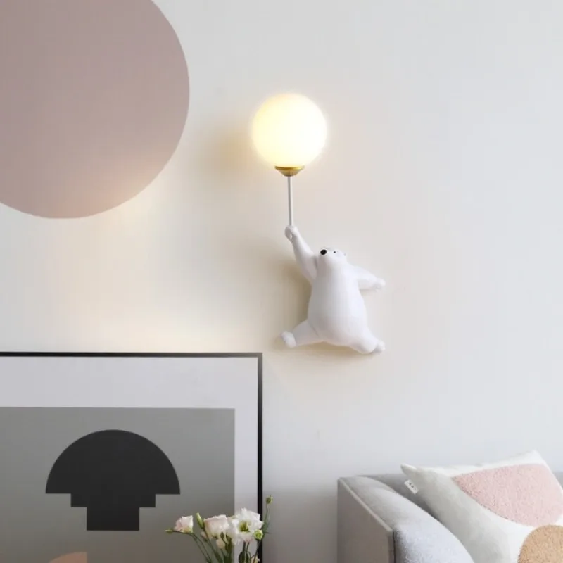 Led Nordic Cartoon Wall Lamp Minimalist Bear Wall Light for Children Kids Baby Girl Bedroom Bedside Moon Lighting Wall Decor