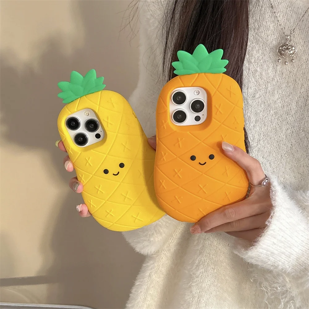 

Vivid Tropical 3D Cute Smile Pineapple Phone Case for 16 Pro Max Fresh Fruit Silicone Protection Cover for iPhone 17 15 14 13
