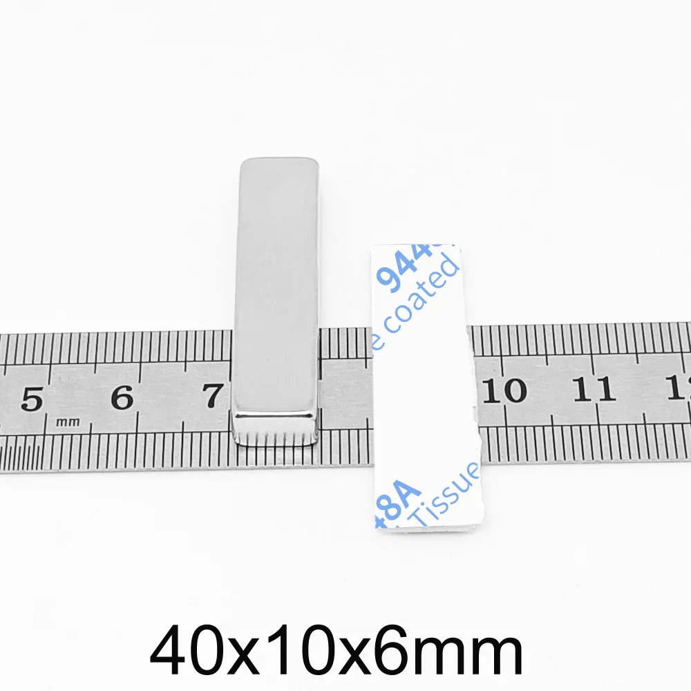 40x10x6mm Thick Rectangular Magnet With Double Sided Tape40*10*6 Block  Magnets 40x10x6 For Home Refrigerators, Offices DIY