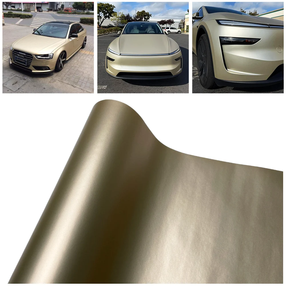 

Champagne Gold Satin Matte Chrome Vinyl Car Wrap Film Roll with Air Release for Vehicle Motorcycle