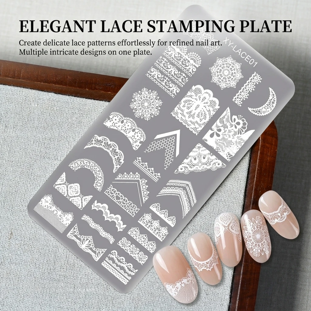 Professional Nail Stamping Template Lace Design for Home Salon Use Stainless Steel Silicone French Edge Art Tool Durable