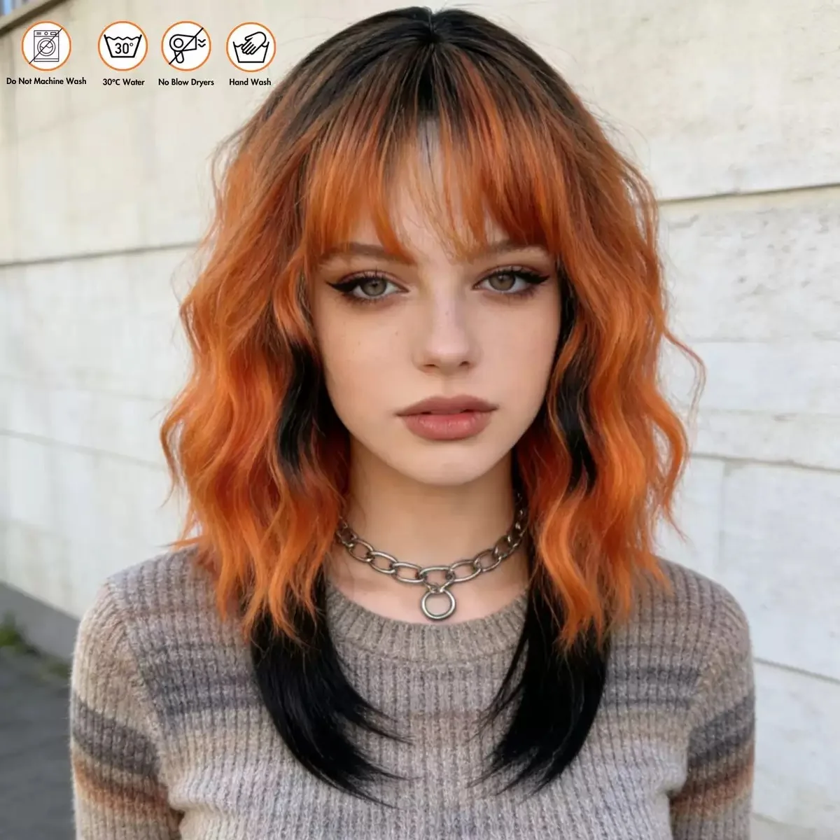 European and American synthetic fibre high-temperature short twisted braid orange short curly wig with water wave pattern