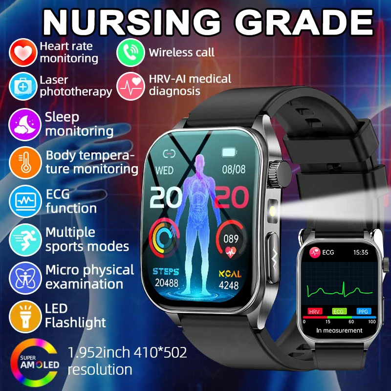

2026 New Blood Pressure 650nm Laser Therapy AI Diagnosis Smartwatches Men Women Clock Uric Acid Lipid Heart rate Smart Watch iOS
