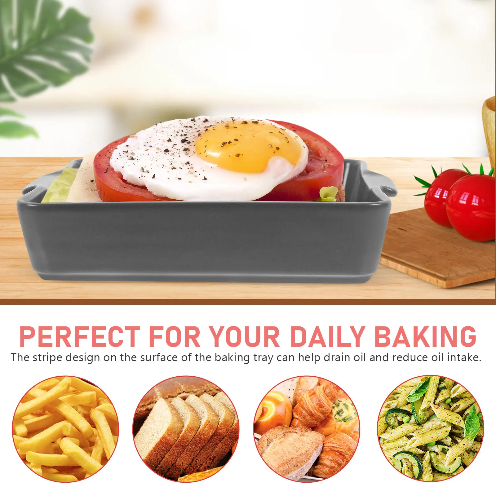 

Керамическая форма для выпечки (1 шт.), термостойкая, с серыми полосами, с дренажным отверстием, с ручкой, для выпечки хлеба и тортов