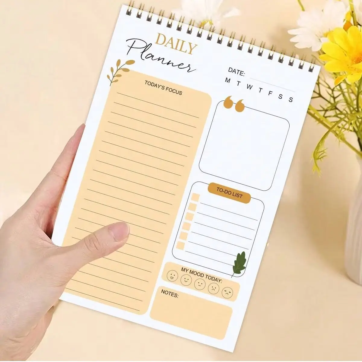 

Minimalist Daily Planner Notepad, Undated Spiral Desk Pad with to Do List, Focus Section, Mood Tracker, Notes