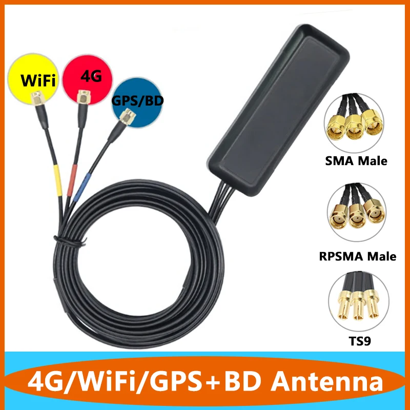 

TS9 SMA RPSMA Tri-band 4G +GPS/BD+WiFi Combined Car Antenna With Filter Outdoor Positioning Signal Boost Amplifier Aerial