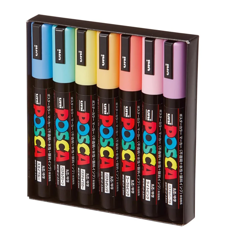 7 Pastel Posca Paint Markers, 5M Medium Posca Markers with Reversible Tips, Acrylic Paint Pens for Rock Painting Art Supplies