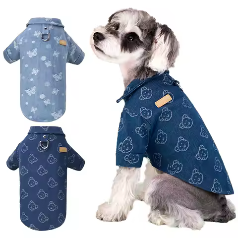 Fashion Dog Denim Shirt Winter Pet Jean Jacket for Small Medium Dogs Cats Puppy Denim T-Shirt Schnauzer French Bulldog Clothes