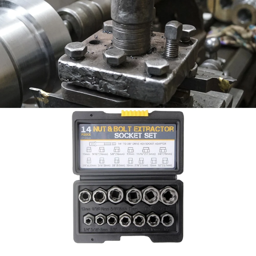 

14 Pieces Bolt Extractor Tool Set with Storage Case Nut Bolt Extractor Sleeve Set Damaged Bolt Nut Remover Extractor Socket Tool