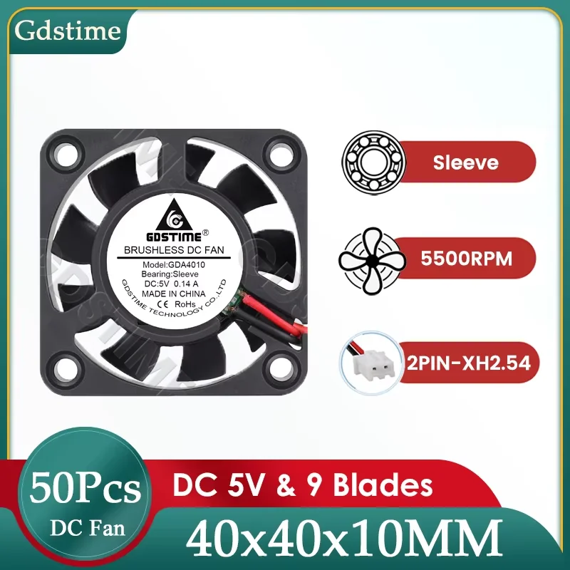 

50Pcs Gdstime 40MM Fan 5V 3D Printer Part Cooling Fan 40x10MM DC Brushless Axial Fan 4010 Low Noise Cooler for PC Case CPU