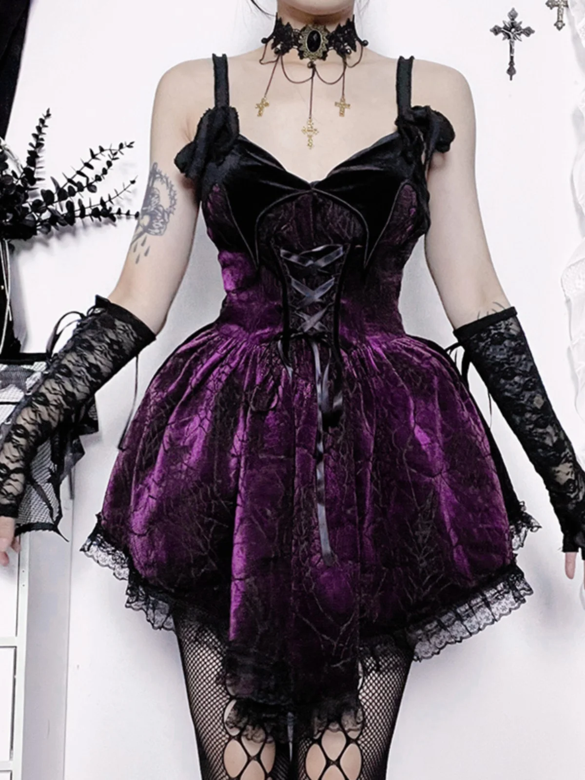 Purple Gothic Style Suspender Dress Lolita Dark Yabi Hot Girl Stage Performance