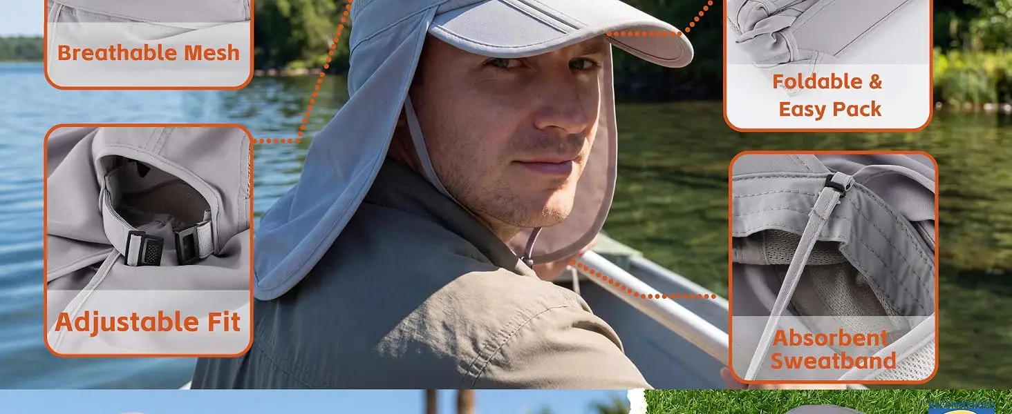 Connectyle Mens Frauen UPF 50 + Sonnenblende Hut Einstellbar Angeln Hüte Mit Abnehmbare Gesicht Maske Neck Klappe Außen Kappe – Detail 3