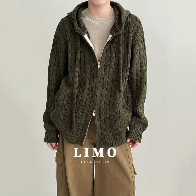 

LIMO 2025 Braided Hooded Double Zipper Sweater Jacket for Women Thick Knitted Cardigan for Autumn and Winter