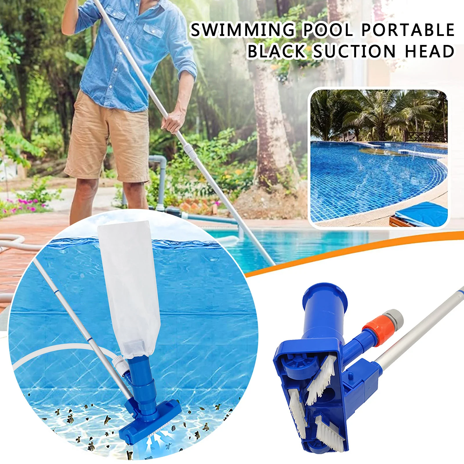 Swimming Pool Clean Bottoms Net Tool with Handle Professional Pool Cleaning Brush Kit Portable Cleaner for Above Ground Pools