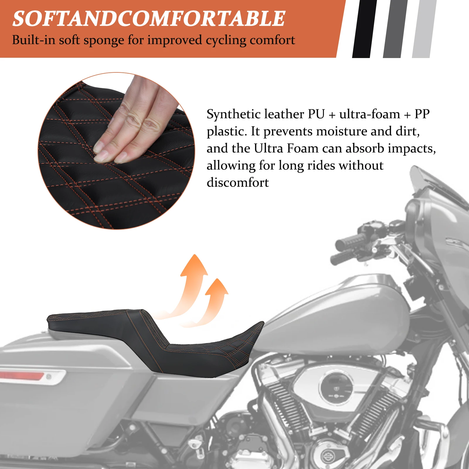 

Motorcycles Rider Passenger Seat Stepped Type with Diamond Pattern Stitching Fit for Harley Street Glide FLHX CVO Road Glide-ST