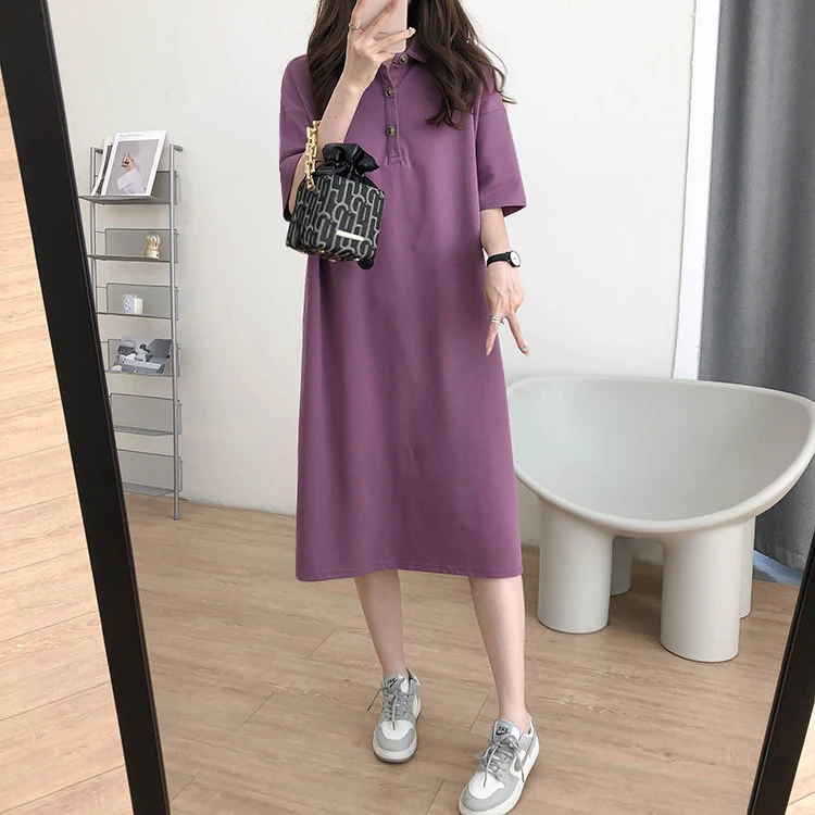 

plus Size Collar Midi Dress Slimming Loose Fit Summer New Style for plus Size Women Korean Style A-Line Dress