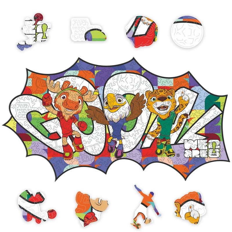 

"Mascot Celebration" Themed Wooden Puzzle FIFA World Cup Brain Training Educational Game Home Decor Gift for Sports Enthusiasts