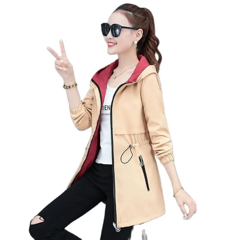 

Temperament Double-sided Wear mid-length Women's Coat Spring And Autumn New Hooded Casual Women's Windbreaker Loose Slim Top 5XL