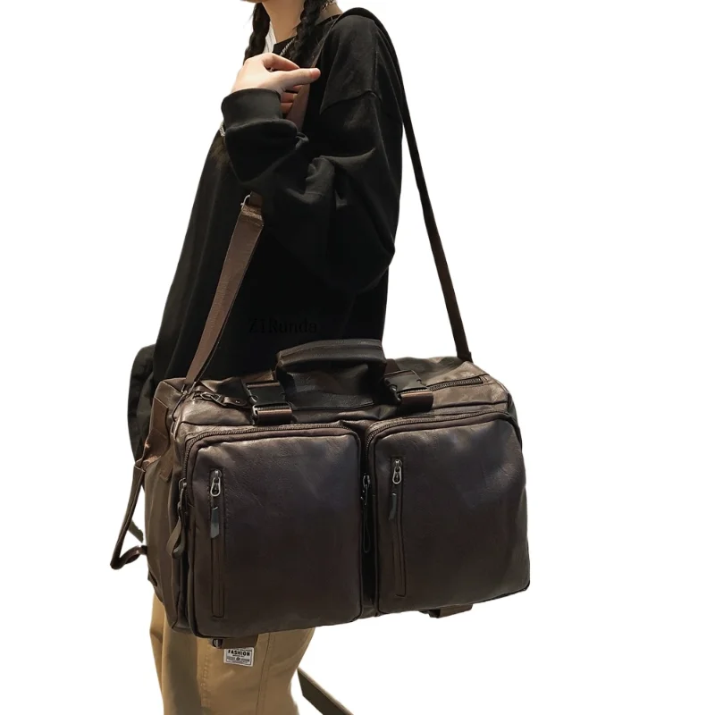 

Backpack men's pu leather large-capacity travel bag multi-purpose messenger casual computer bag women