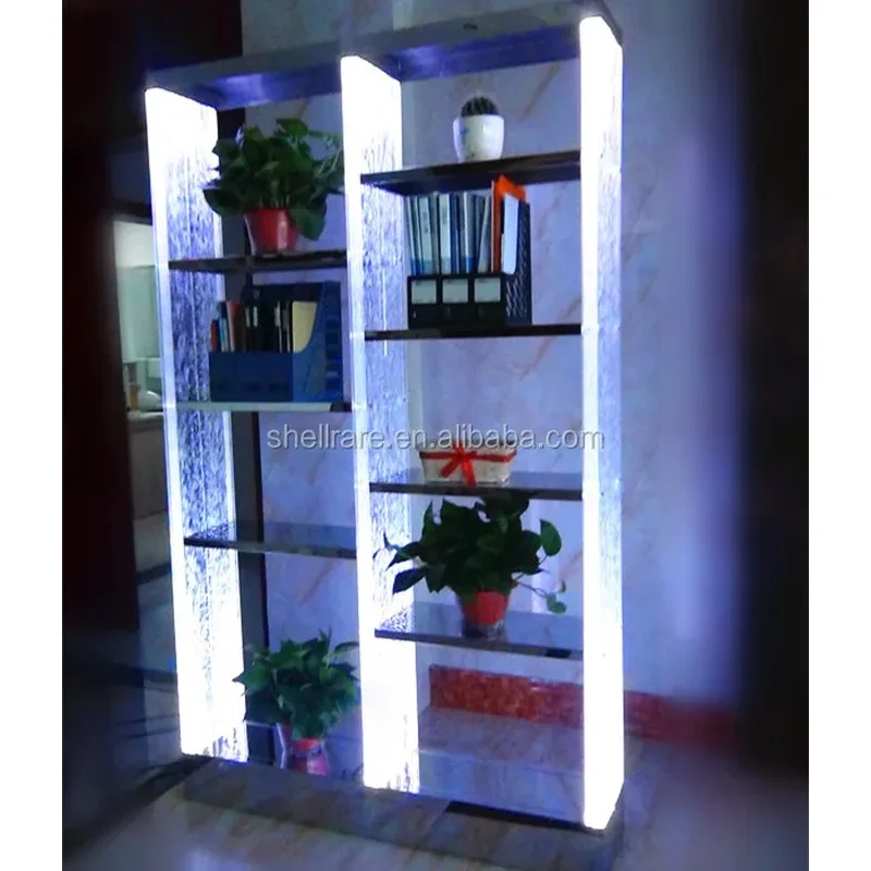 custom.Indoor RGB Color-Changing Acrylic Bubble Wall Fountain Multi-Functional Book Shelf Screens Room Dividers