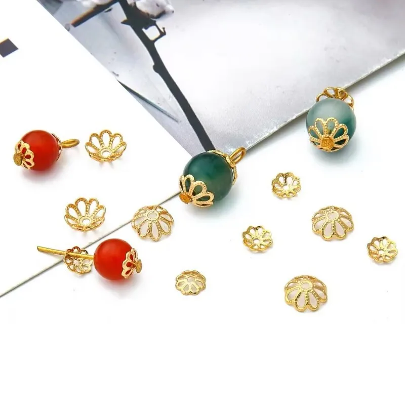 200Pcs 7/9mm Silver Gold Hollow Flower Petal End Spacer Beads Caps For Bracelets Jewelry Making Supplies Accessories Materials