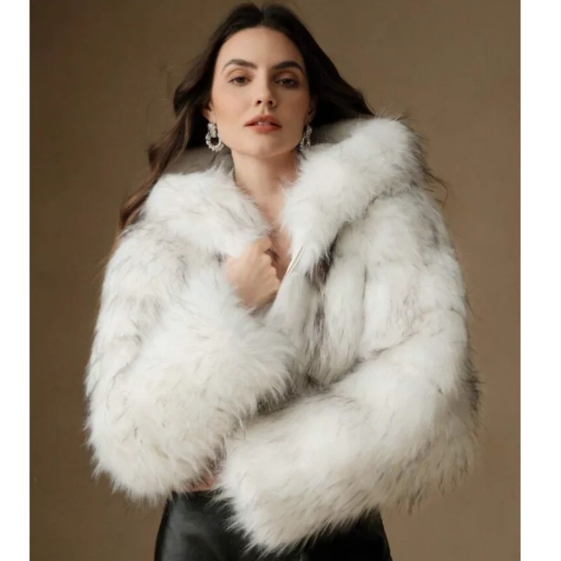 ZXRYXGS 모조 모피 코트 2026 가을, 겨울 패션 재킷 짧은 스타일 세련된 후드 여성 의류