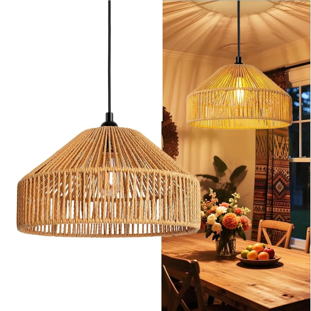 

JOYINLED Boho Rattan Pendant Light 30CM Woven Wicker Hanging Lamps for Dining Table Kitchen Bedroom Living Room Ceiling Lighting