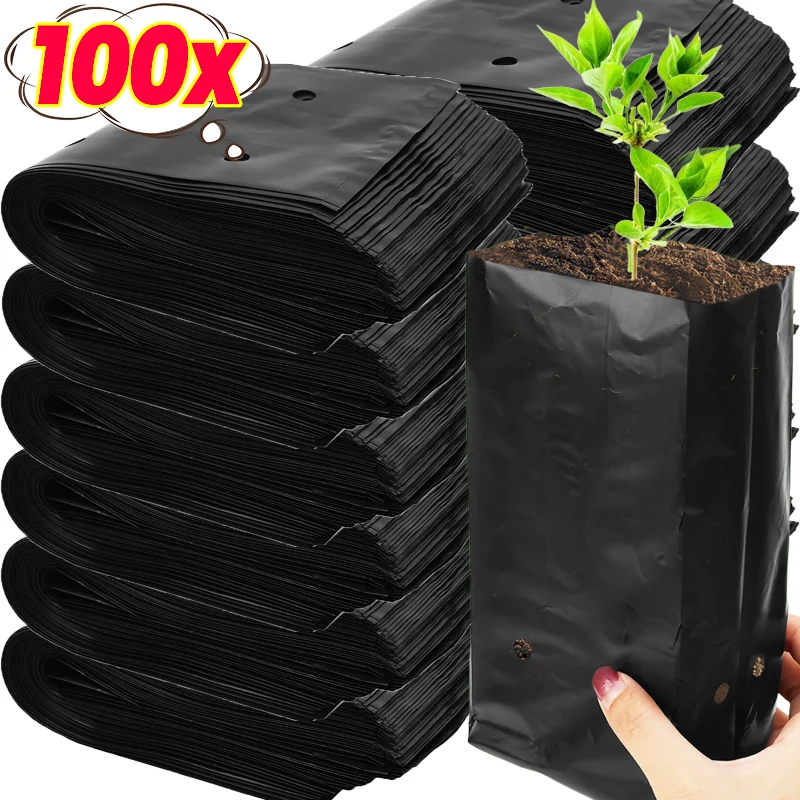 

10/100PCS Plant Nursery Bag Black Grow Bags with Breathable Holes Plant Seedling Container for Fruits Vegetables Garden Supplies