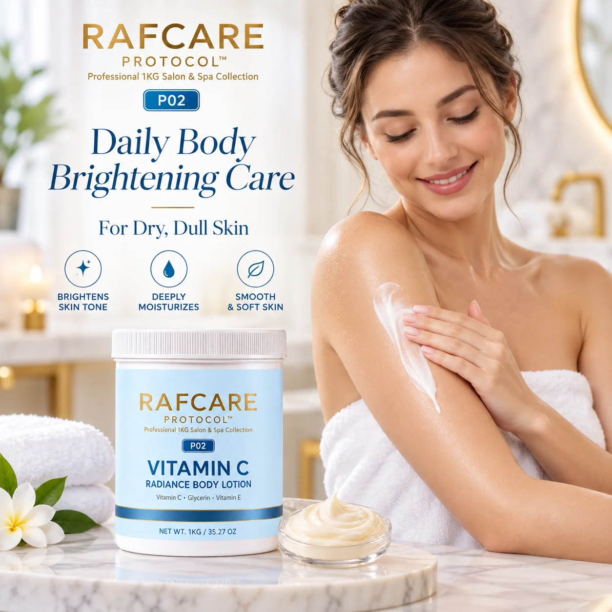 1KG Vitamin C Radiance Body Lotion Professional Salon Spa Brightening Moisturizer Wholesale OEM Private Label RAFCARE PROTOCOL