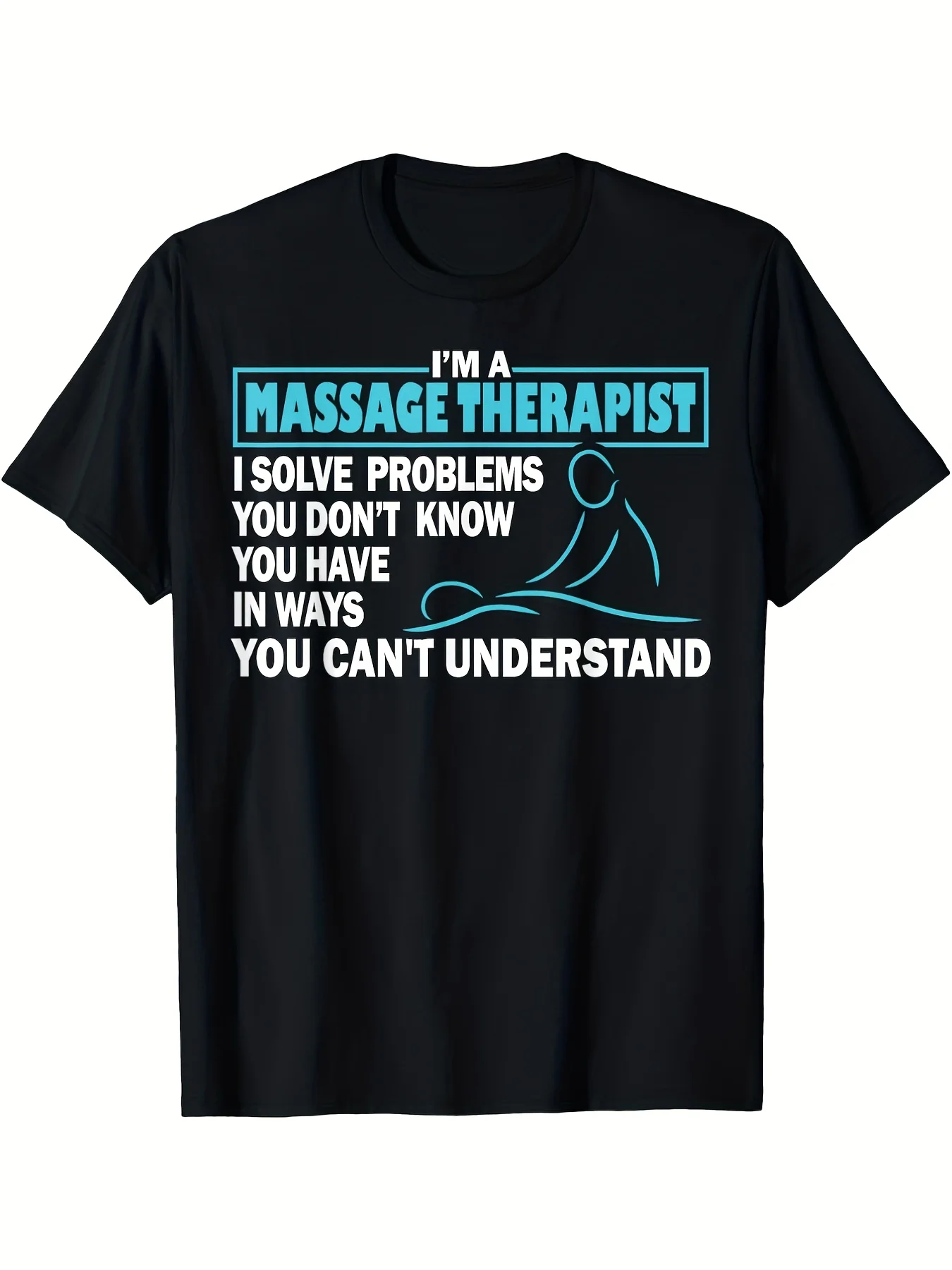 Funny Massage Therapist T-Shirt - Funny Massage Slogan Gift for Men & Women, 100% Cotton Retro Vintage Tee with Massage Jokes, Black with White & Blue Print, Casual Fit for Spa, Clinic, or Use