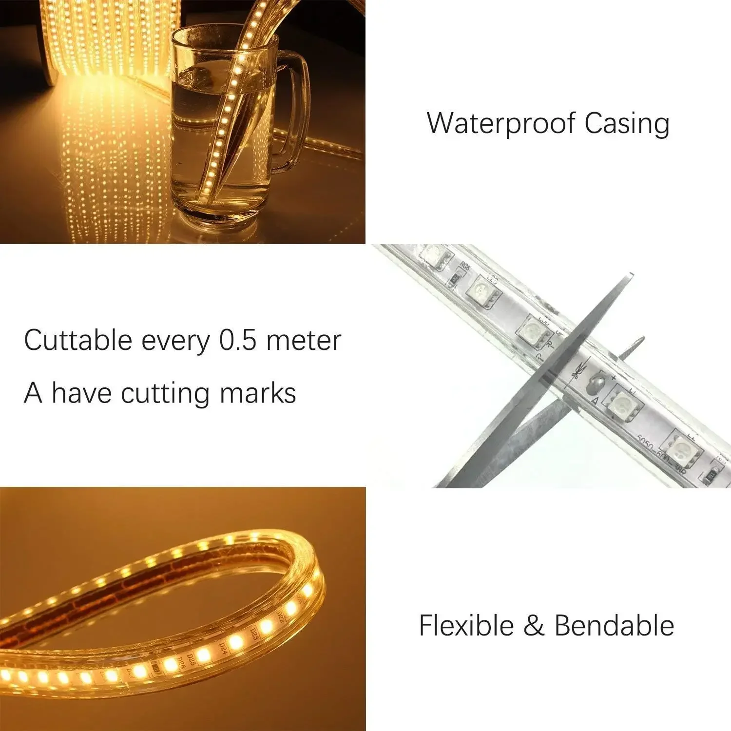 110-120V RGB LED Strip Lights, Flexible/Waterproof/Dimmable/Multi-Colors/Multi-Modes LED Rope Light + 24 Keys Re