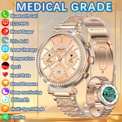 2024 New Women Medical Grade Smart Watch Blood Glucose Uric Acid Blood Lipid Menstrual Health Tester BT Talking smartwatch Women