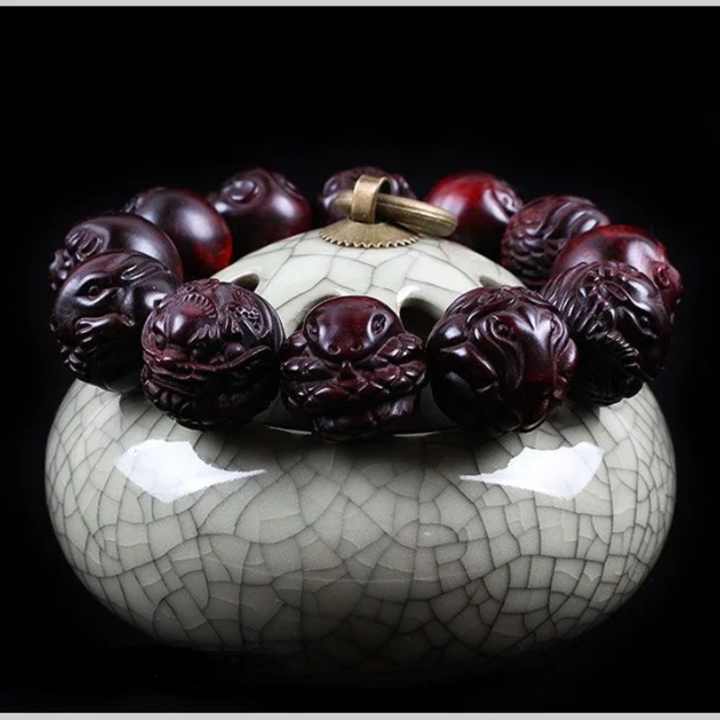 

Натуральные молитвенные бусины Pterocarpus Santalinus, резьба по знаку зодиака, браслет, ремесла, Будда, бусины для мужчин и женщин