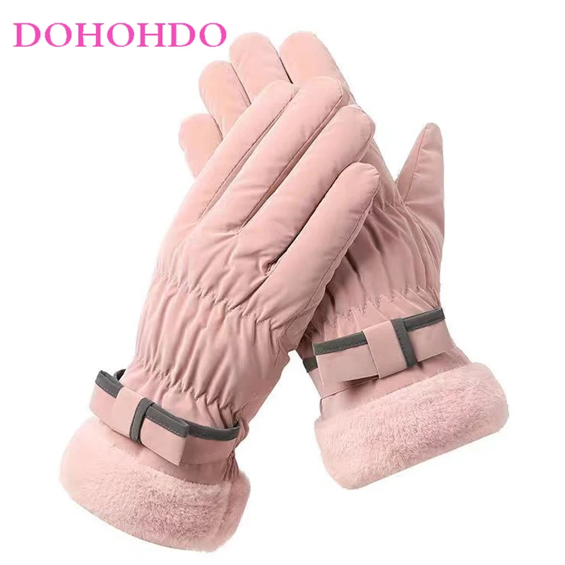 

Ski Gloves Ladies Winter Warm Velvet Padded Black Gloves Warm Cold Outdoor Riding Snow Wind Butterfly Fashion Motorcycle Gloves