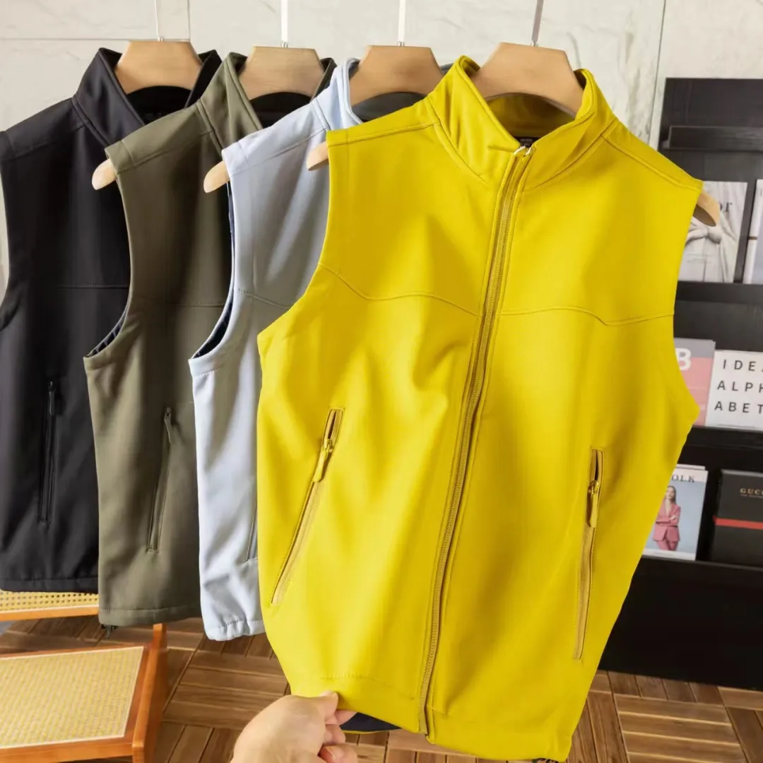 

Мужской уличный жилет с воротником-стойкой, ветрозащитный, водоотталкивающий, из мягкого флиса, тонкий, теплый, устойчивый к царапинам, с защитой плеч