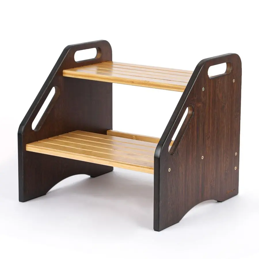 

Bamboo Kids Step Stool with Handles, 15 Wide NonSlip Steps, 350 lb Capacity, Portable 2Step Wooden Footstool, Easy to Assemble a