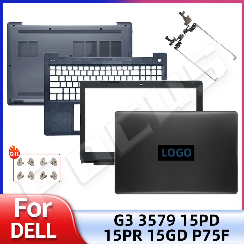 New Case For Dell G3 15 3579 P75F 15PD 15PR 15GD LCD Back Cover Front Bezel Palmrest Bottom Hinges Black Case Blue Logo