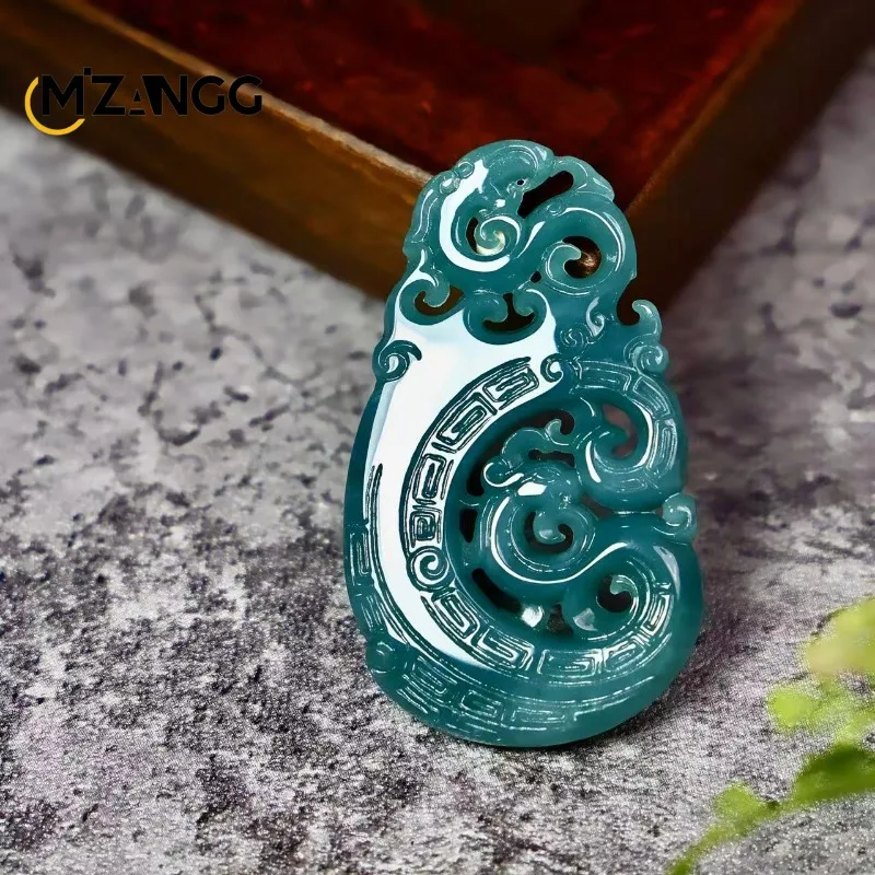 

Natural Jadeite Dragon & Phoenix Auspiciousness Pendant Exquisite Luxury Ice-Type Jadeite Necklace Men's & Women's Festive Gift