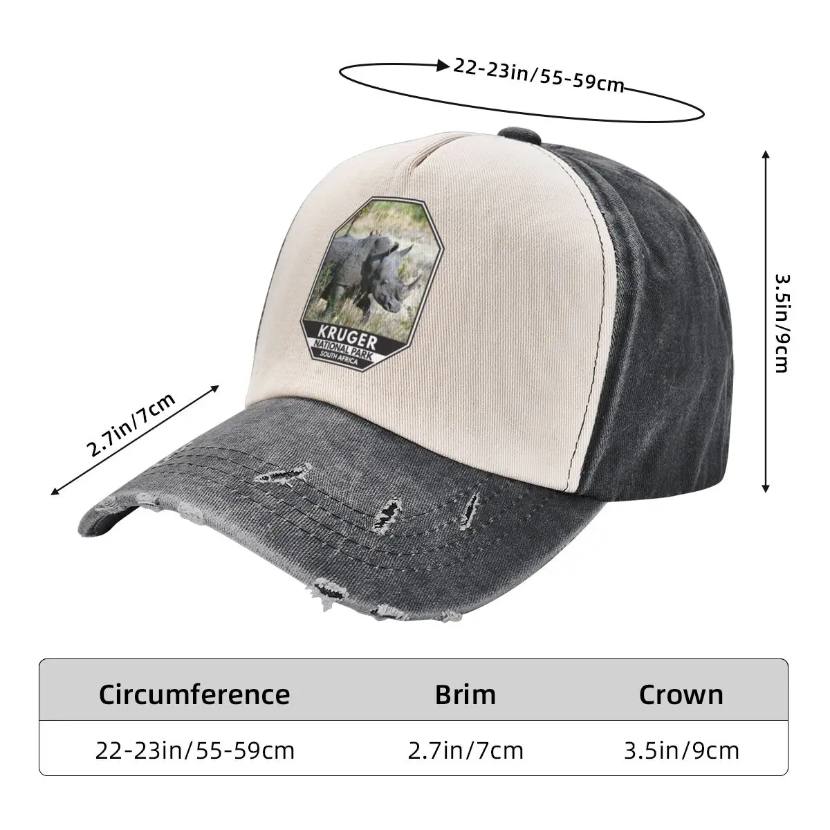 Kruger National Park South Africa Rhino Watercolor Baseball Cap Beach Outing party Hat Sun Cap Men's Hats Women's