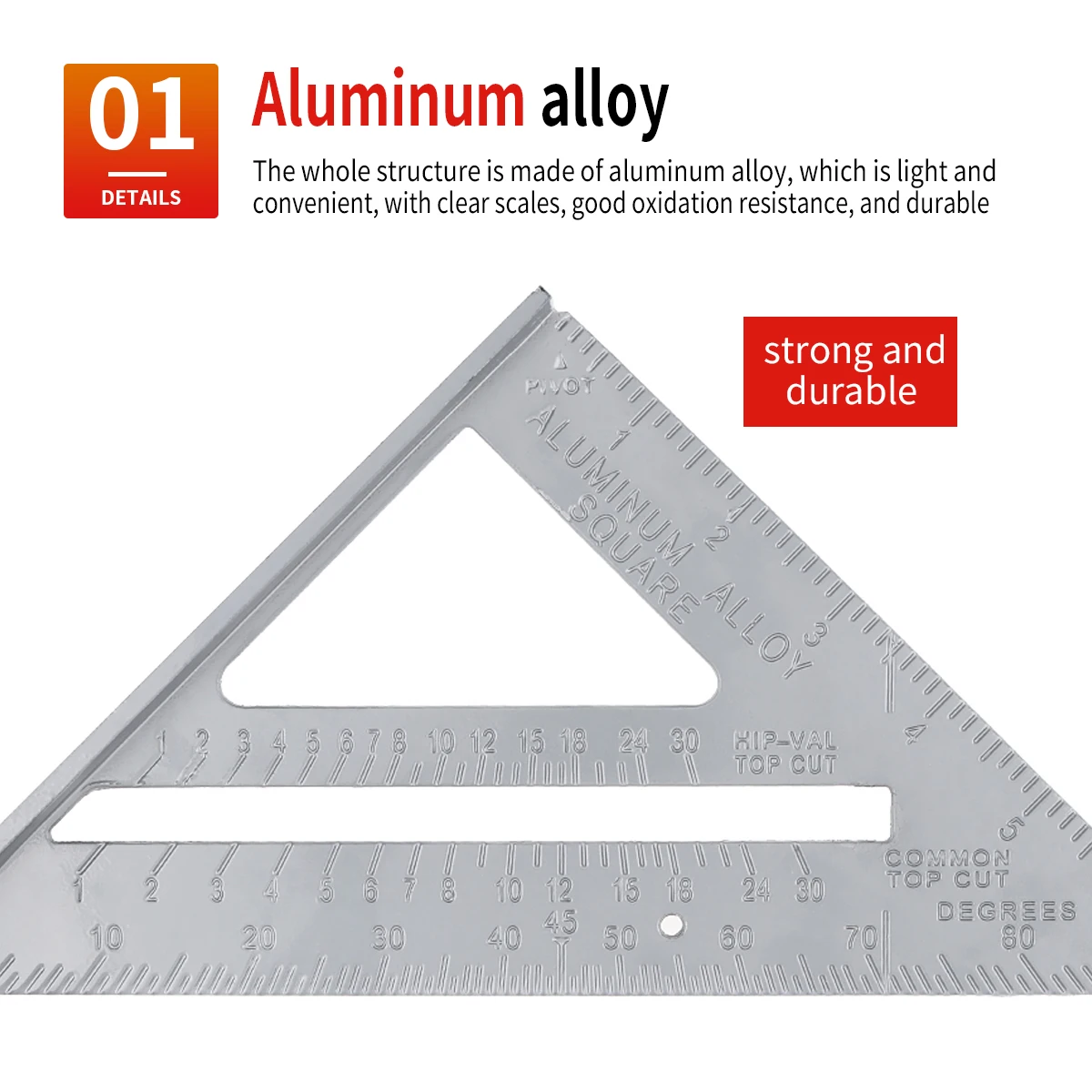 Righello triangolare strumento di misurazione da 7 pollici/180mm Set da carpentiere in lega strumenti per la lavorazione del legno ad angolo quadrato goniometro triangolare metrico