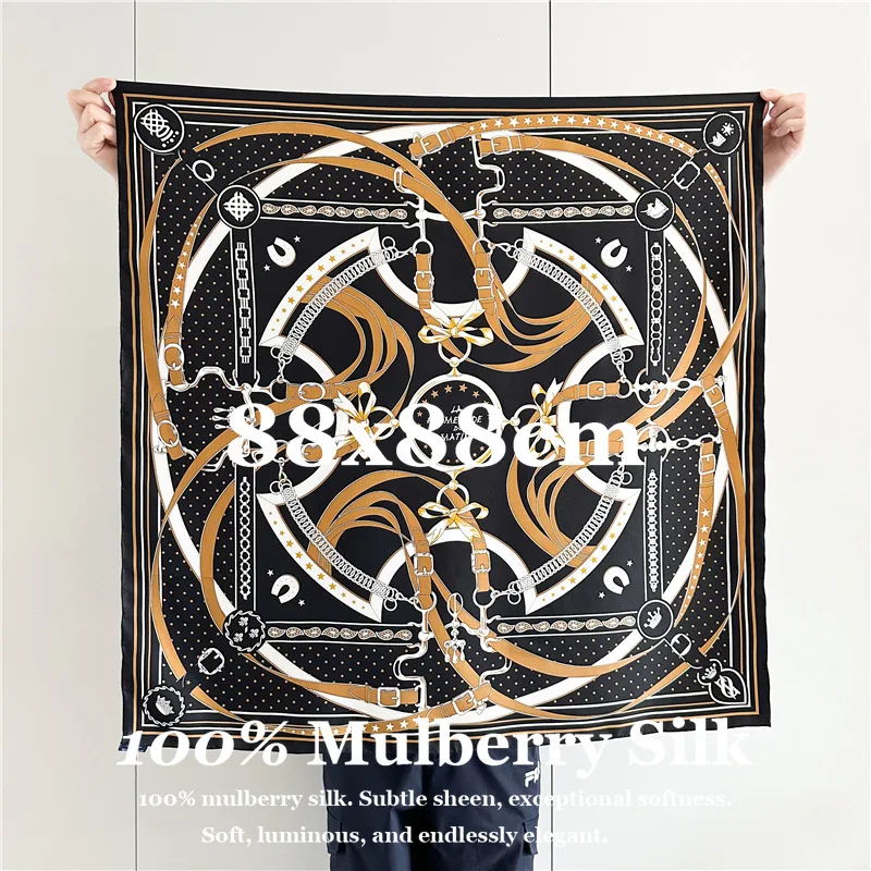 

14 Momme 100% Mulberry Silk Scarf 88x88cm Lightweight Vintage Hand Rolled Edges Hijab Designer Large Square Shawl Wrap Bandana