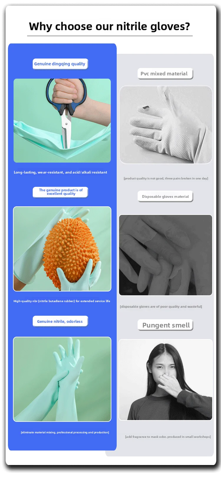 Reusable Thickened Nitrile Cleaning Gloves, Latex-Free Waterproof Household Gloves for Dishwashing & Laundry
