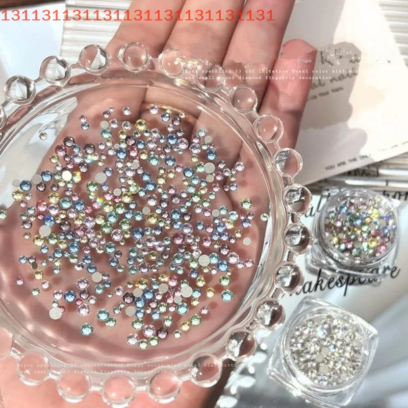 100PCS Sparkle Glitter Bunte Mini Nagel Kristall Diamanten Runde Flachen Boden Nail art Strass Dekoration Maniküre Charms