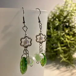Green Leaf Cottagecore Earrings Cute Hook Nature Gifts Y2k Jewelry Minimalist Green