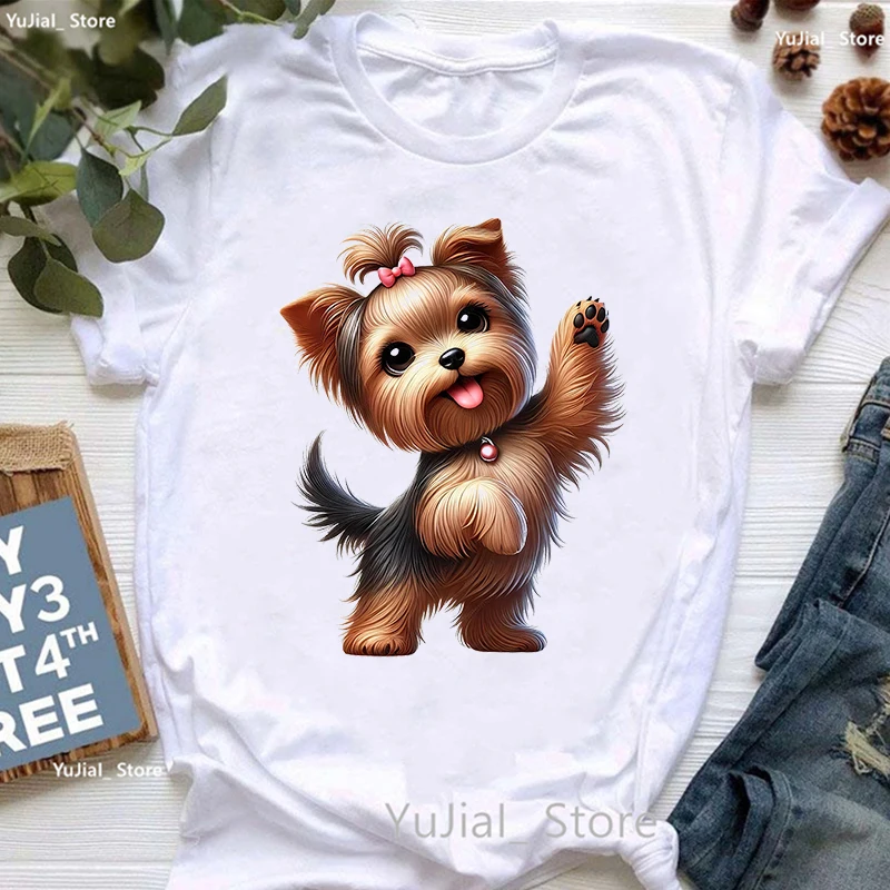 Funny Yorkshire Terrier Animal Printed T Shirt Girls Kawaii Dog Love Tshirt Female Summer Fashion Short Sleeve T-Shirt Femme