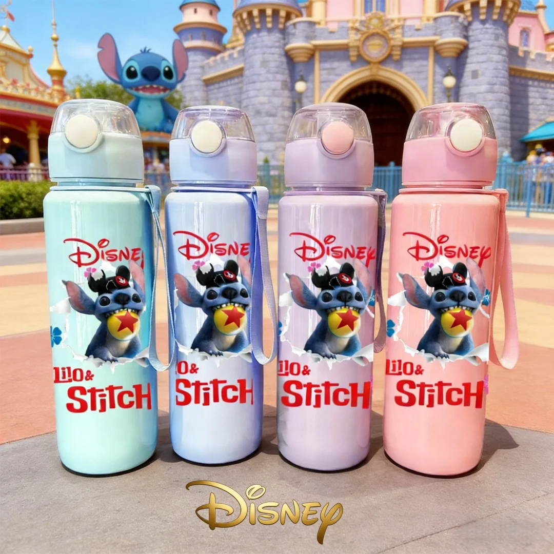 

Бутылка для воды с 3D-принтом Disney Pirate Stitch, новая крышка с кнопкой открывания, легкая многоразовая дорожная бутылка, прочный пластик